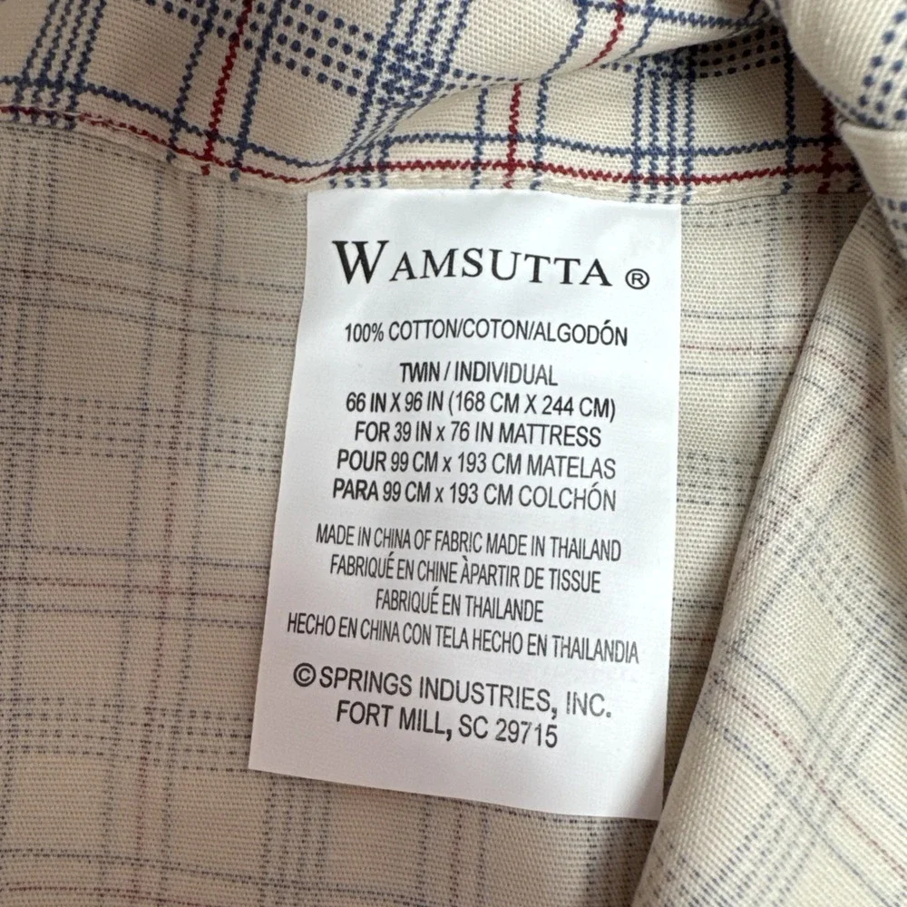 Vtg Wamsutta Harbour Plaid Hunter Twin Sheet Set USA Blue Beige Red Cotton NWT
